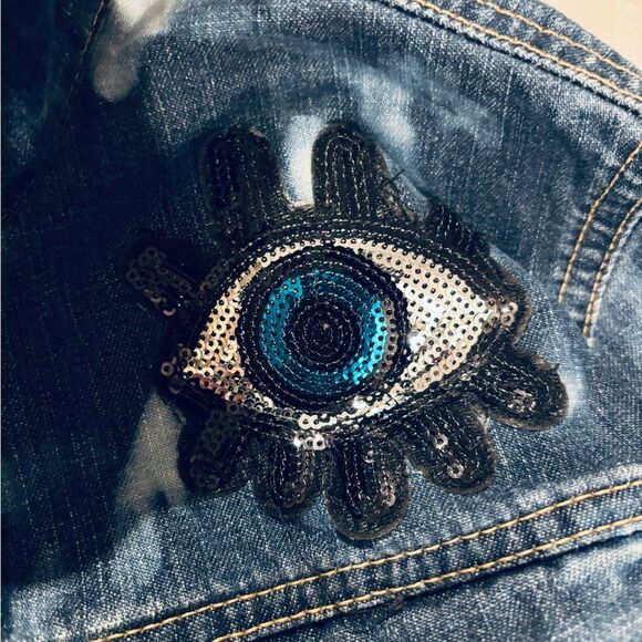 Upcycled reverse dyed Hamosa Hand Embroidered Jean Jacket L - Picture 5 of 7